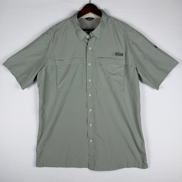 Eddie Bauer Sport Shop Shirt Mens XLT Short Sleeve Vented‎ Zipper Chest Pockets - Picture 2 of 11